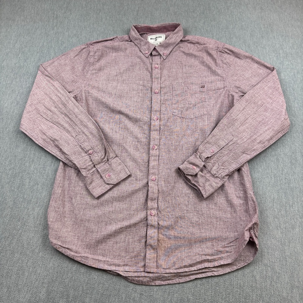 Billabong Shirt Mens Large Red All Day Chambray Button Down Long Sleeve Classic
